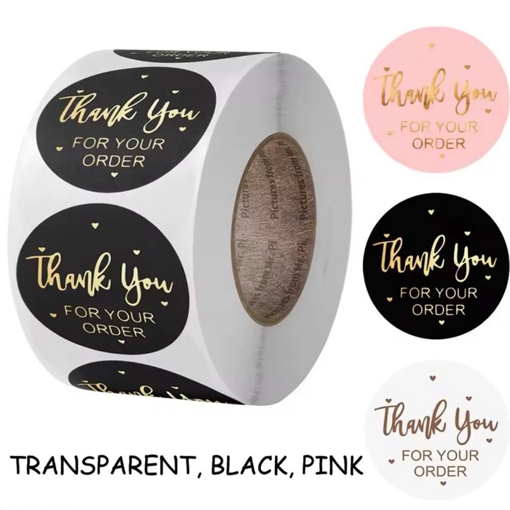 *Buy Now Price* 500 Thank You 1” Stickers — Black, Pink, or Transparent